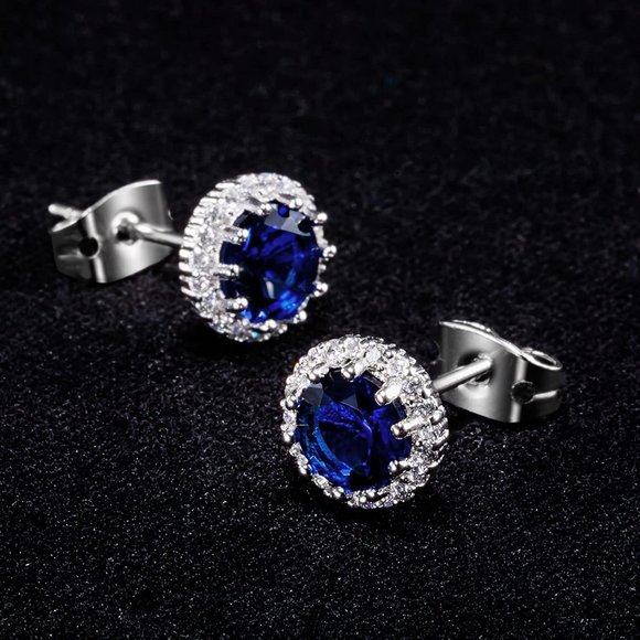 New Blue Topaz/Decemberr Birthstone Stud Earrings Set, Copper Plated Cub… - Picture 9 of 16